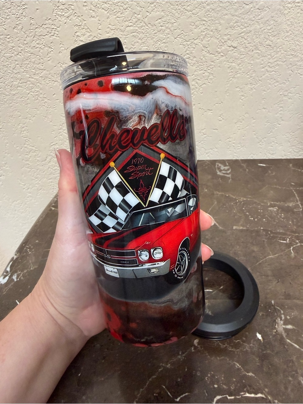 Red Chevelle Muscle Car 4in1 Can Cooler Convertible Tumbler Cup